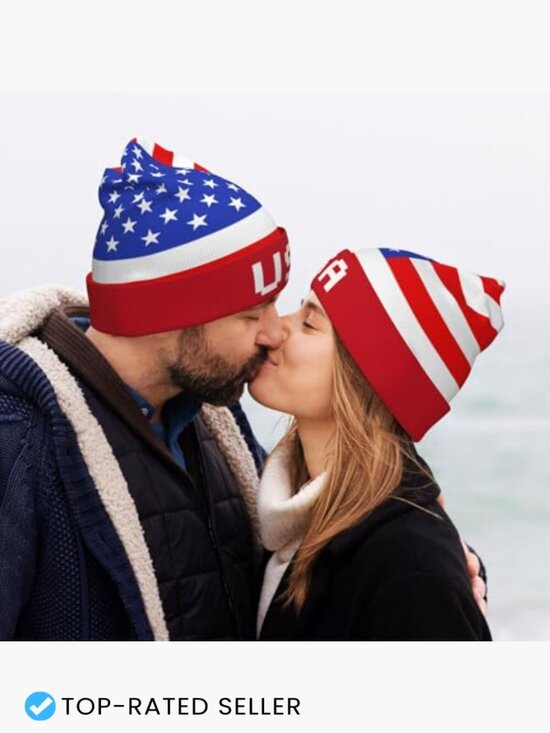 Flag Beanie Hat Winter Warm Knitted Ski Cap Stretchy Unisex Fashion Beanies